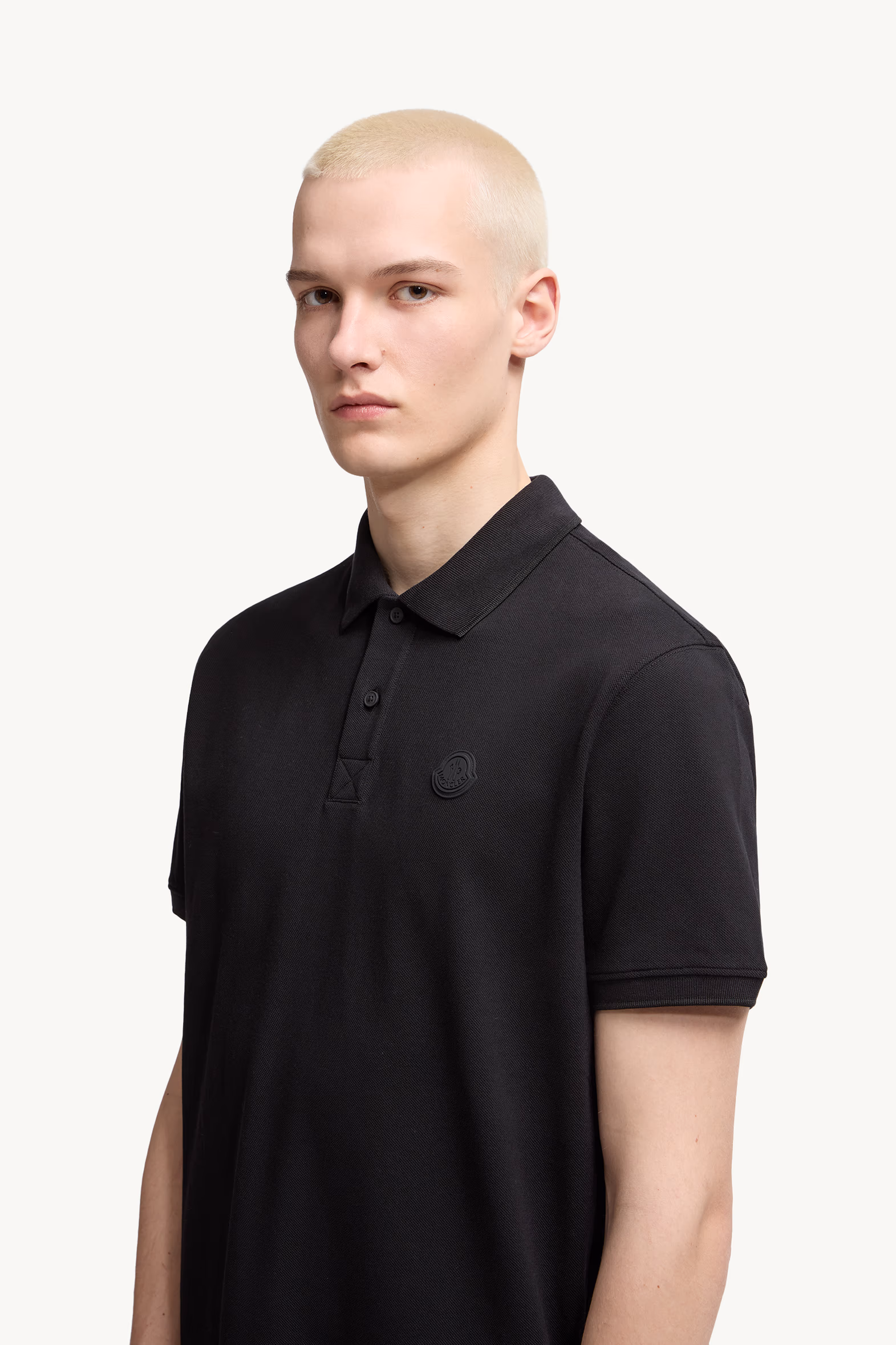 Logo Cotton Piquet Polo Shirt Men Black Moncler 4